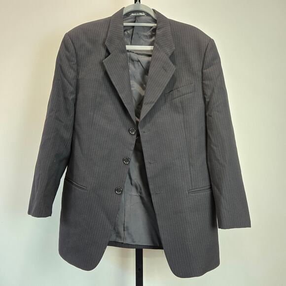 Armani Collezioni Mens Wool Blazer Suit Coat Three Button Black Pinstripe 40 - Picture 1 of 8
